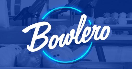 bowlero logo on a blue background